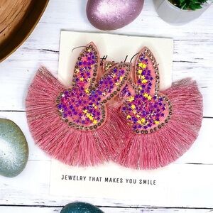 Sparkle & Hop: Pink Glitter Tassel Bunny Earrings for a Dazzling Easter! Easter